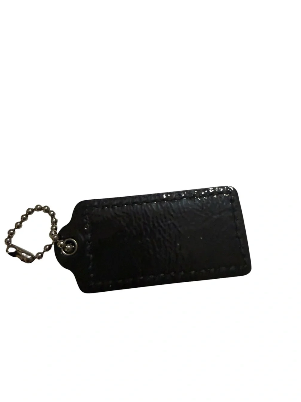 Coach Black Leather Rectangular Key Tag with Ball Chain